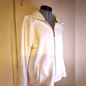 CALVIN KLEIN White Zipper Front Fleece Sweatshirt Size Large